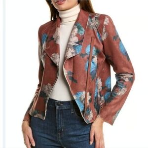 Elie Faux Leather Floral Moto Jacket EUC Sz. L